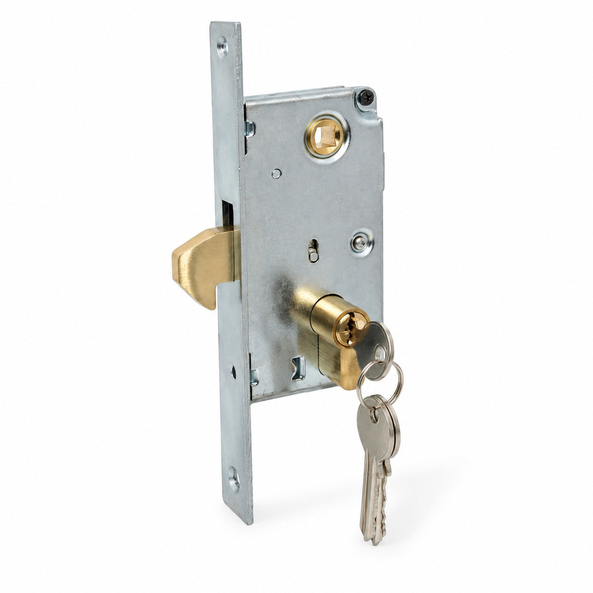 Art. 447/P Serrure pour Portail Coulissant Complète avec Cylindre en Laiton Poli 27+27mm - Type Petit