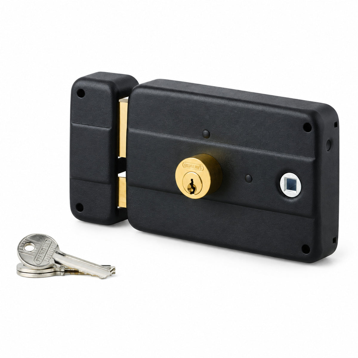 Serrure en Applique Monopoint – Carré noir avec cylindre laiton